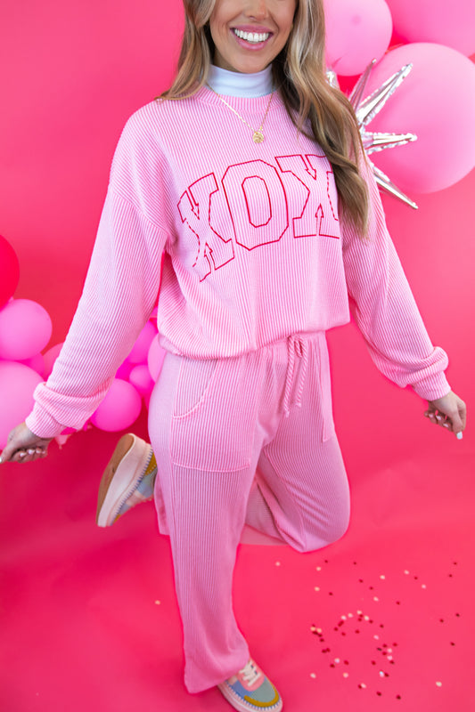 Blush "XOXO" Ribbed Pullover