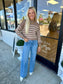 Brown Mock Neck Striped Knit Sweater