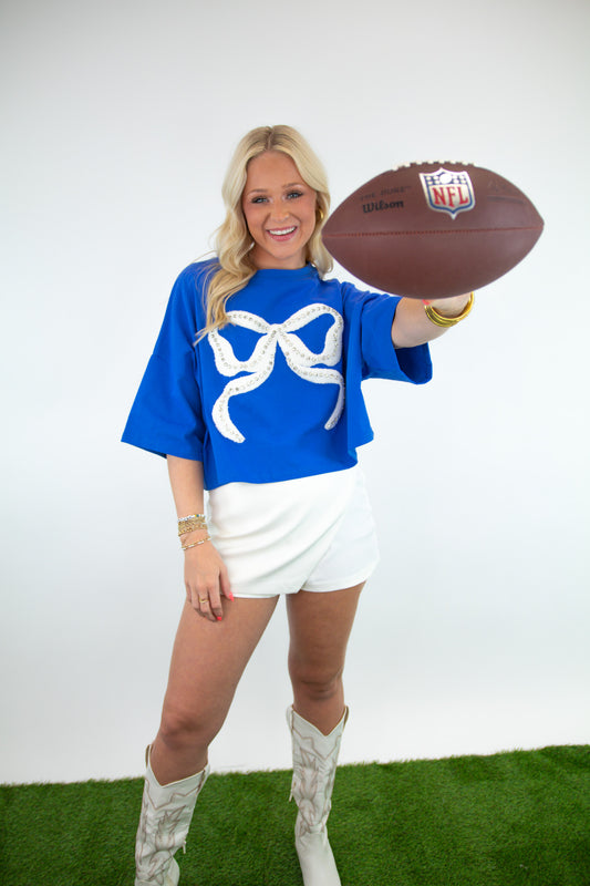 Rhinestone Studded Bow Cropped Tee