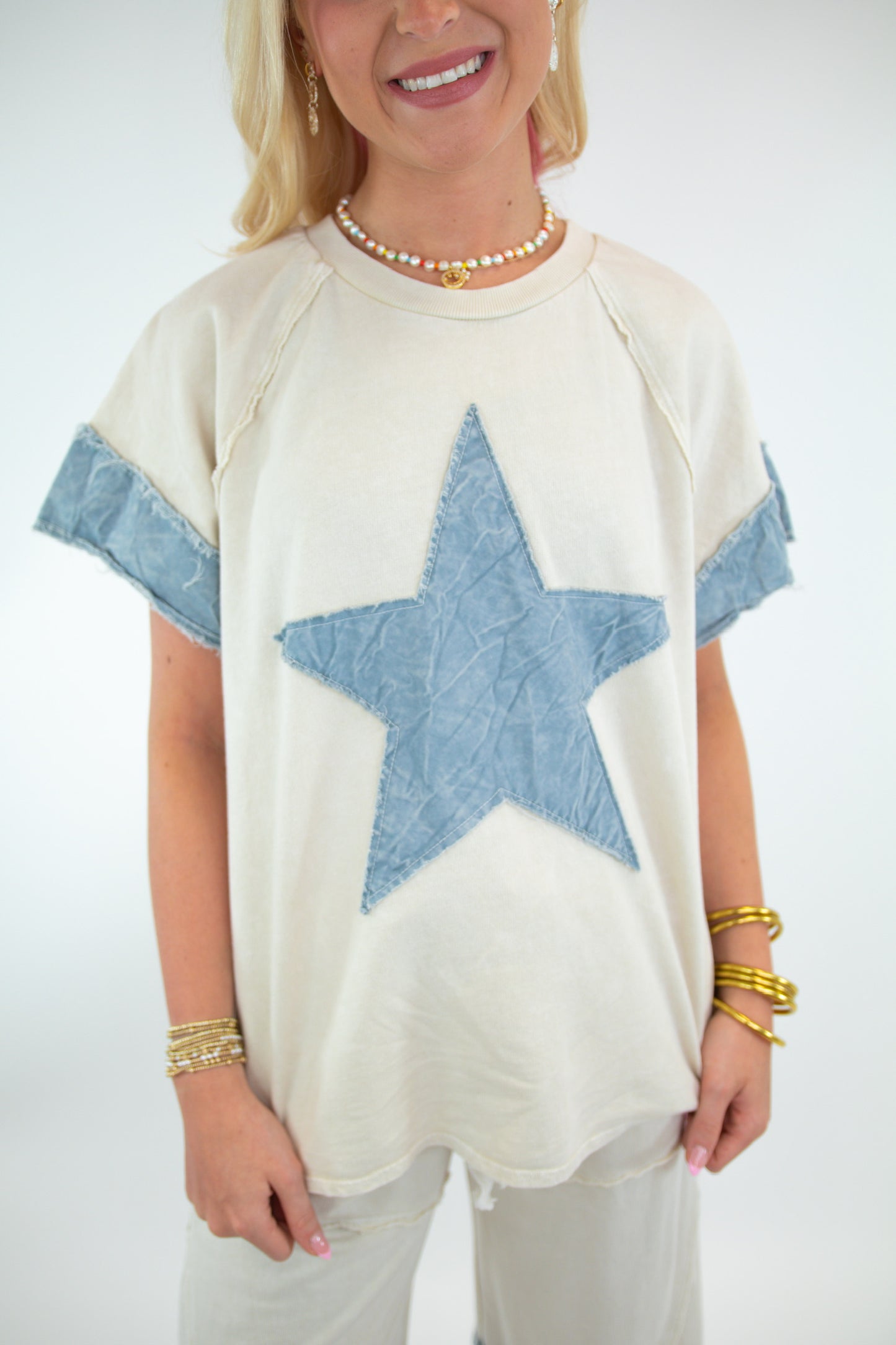 Ivory Mineral Wash Raw Hem Top