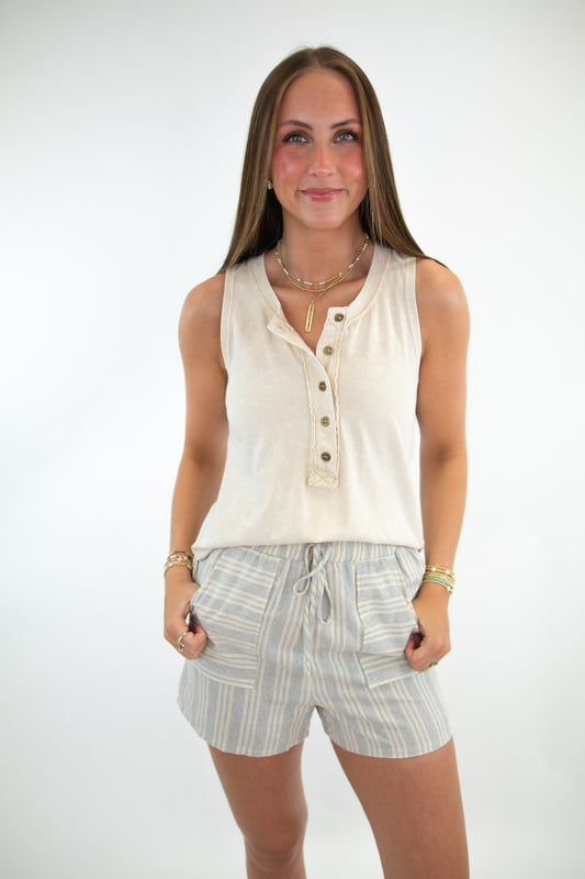 Washed Khaki Henley Tank