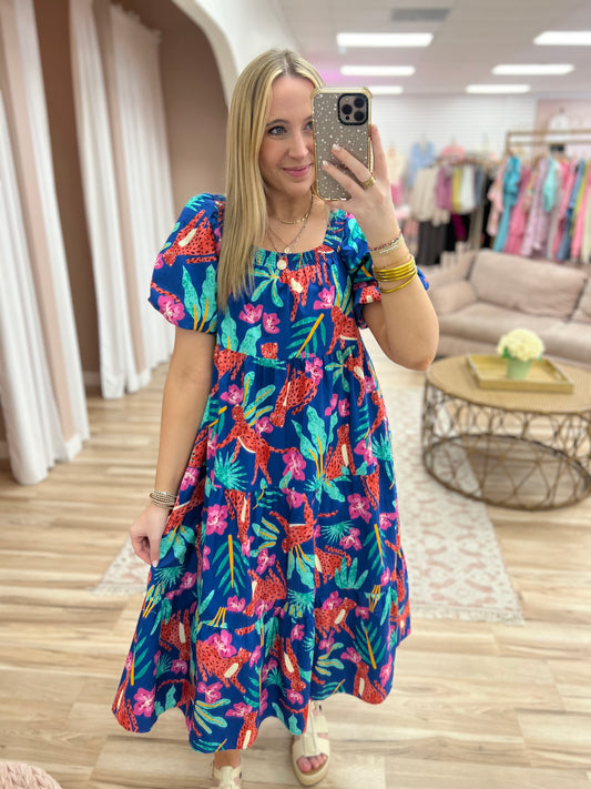 Tropical Cheetah Midi Dress