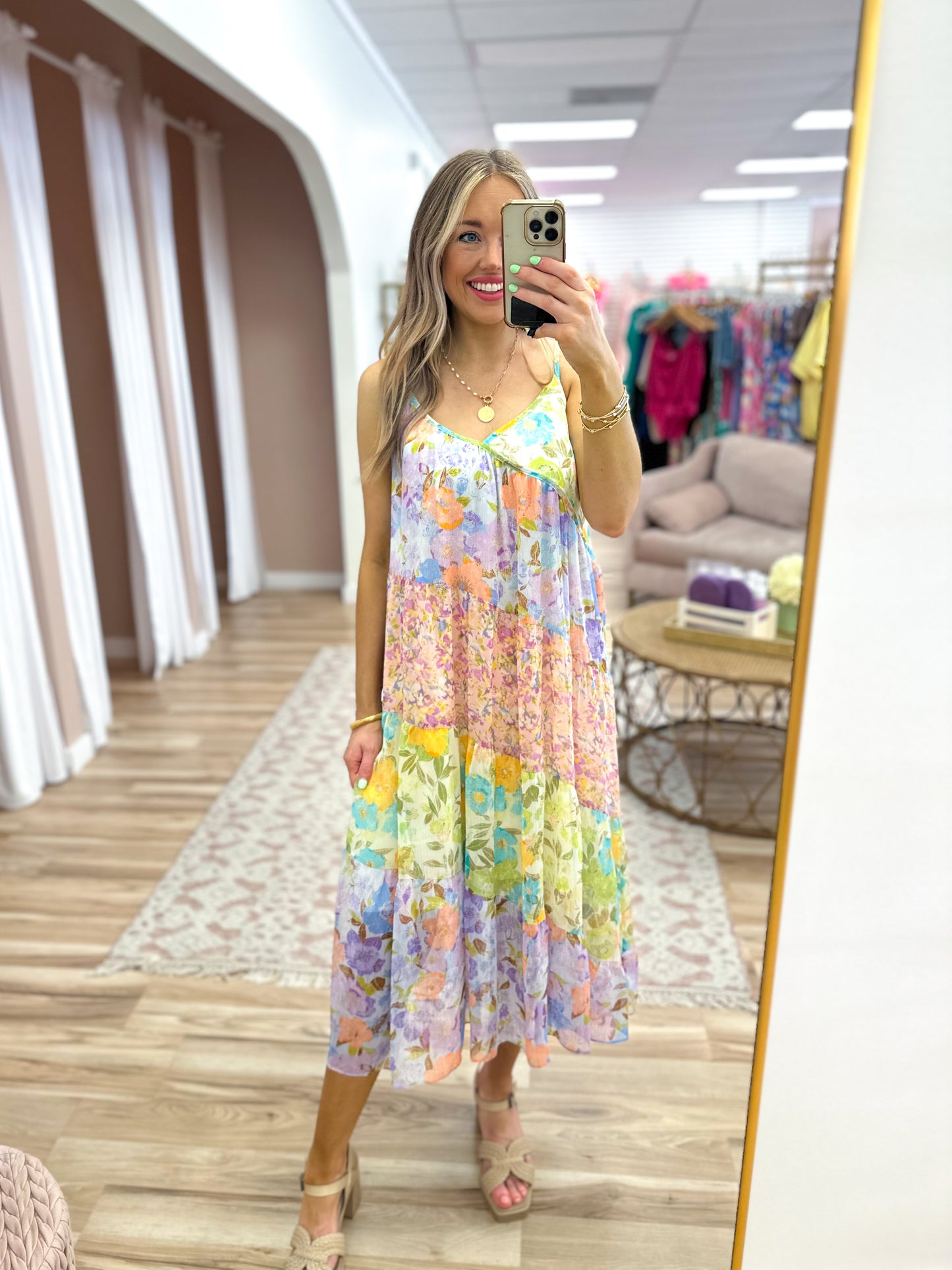 Mixed Floral Print Maxi Dress