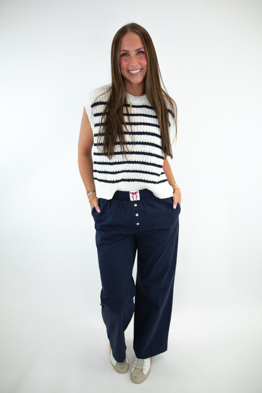 Bow Detail Navy Blue Pants