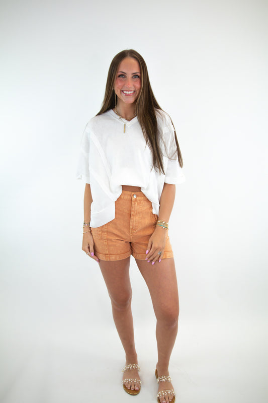 Dusty Orange Mineral Wash Shorts
