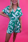 Green Print Button Up Romper