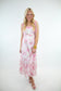 Pink Floral Crochet Lace Strap Maxi Dress