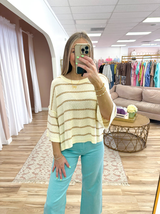 Cream Striped Oversized Knit Top