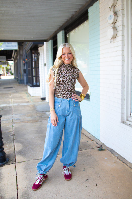 Leopard Print Mock Neck Tank