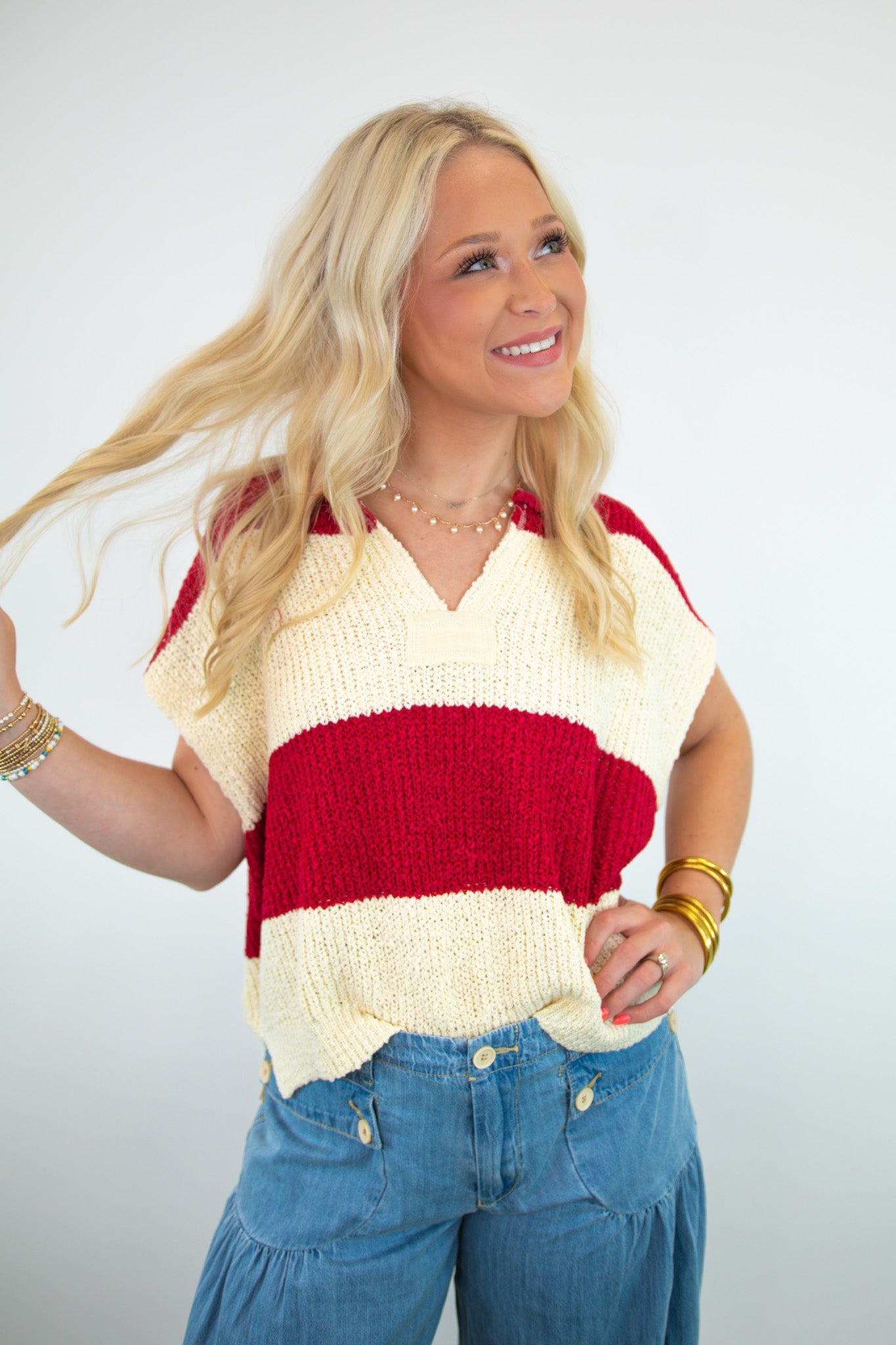 Red & White Striped Sleeveless Sweater