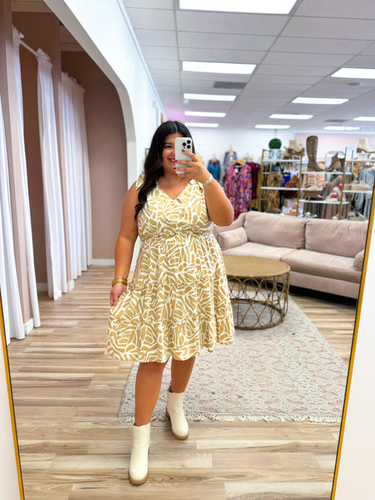 Taupe Ivory Tie Shoulder Dress - Curvy