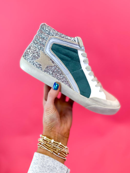 Teal Glitter Star High Top Sneakers MiiM