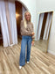 Brown Mock Neck Striped Knit Sweater