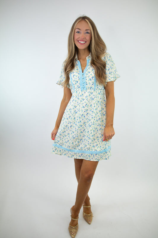 Vintage Blue Floral Mini Dress
