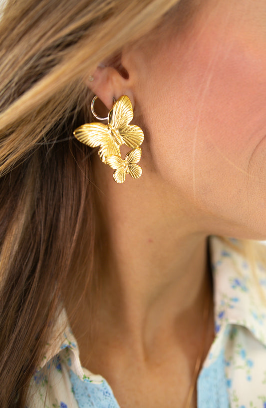 Gold Plated Butterfly Dangle Earrings
