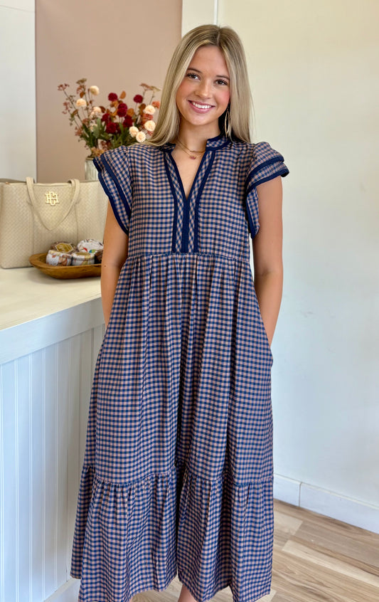 The Blueberry Gingham Midi Dress