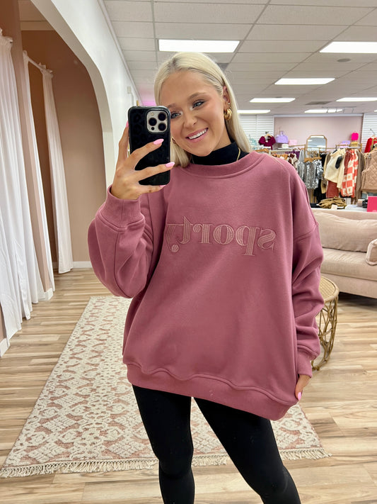 Sporty Embroidered Pullover Berry