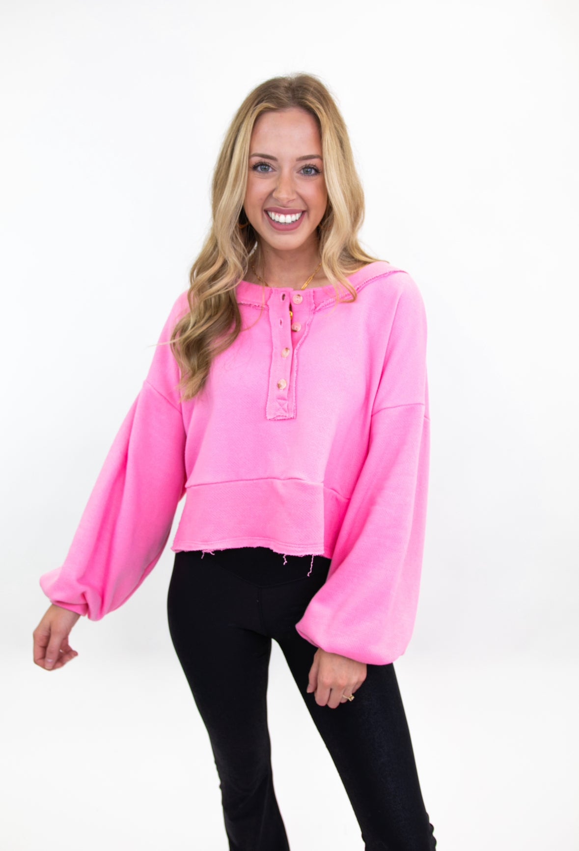 Bubblegum Lantern Sleeve Crop Top