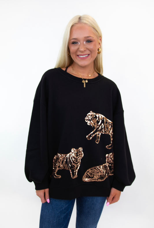 Black Tiger Sequin Pullover