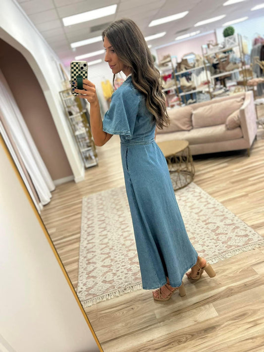 Denim Wrap Maxi Dress