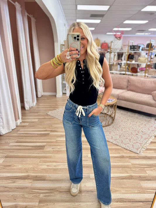 High Rise Cargo Straight Leg Tie Jeans