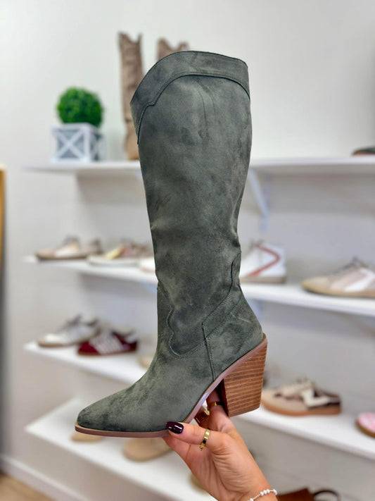 Olive Suede Knee High Boots