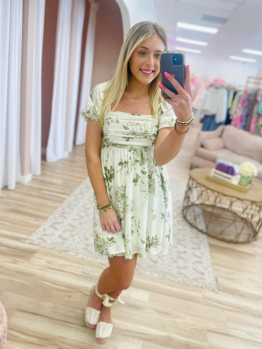 Olive Vintage Floral Dress