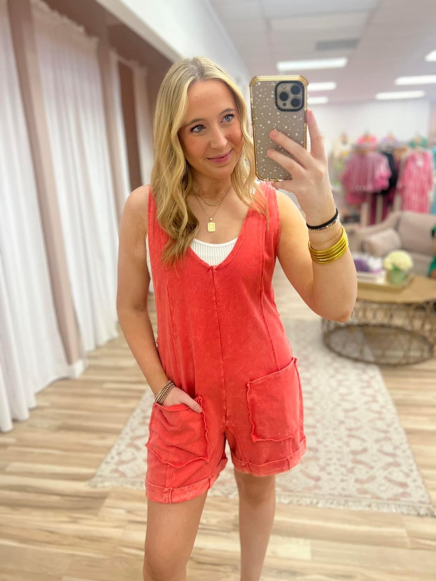 Red Mineral Wash Romper