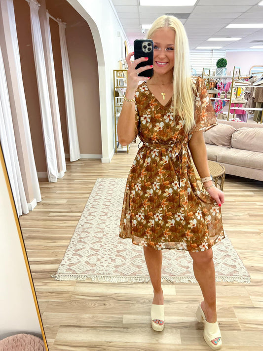 Fall Floral Print Ivory Mix Dress