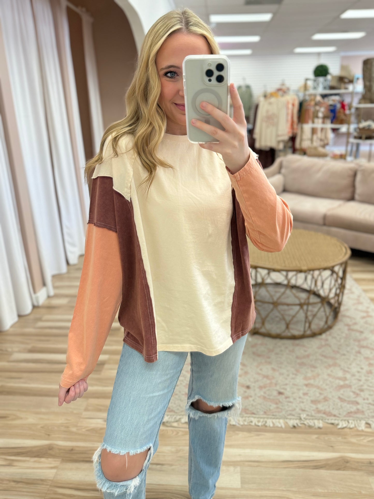 Mineral Wash Fall Colorblock Top