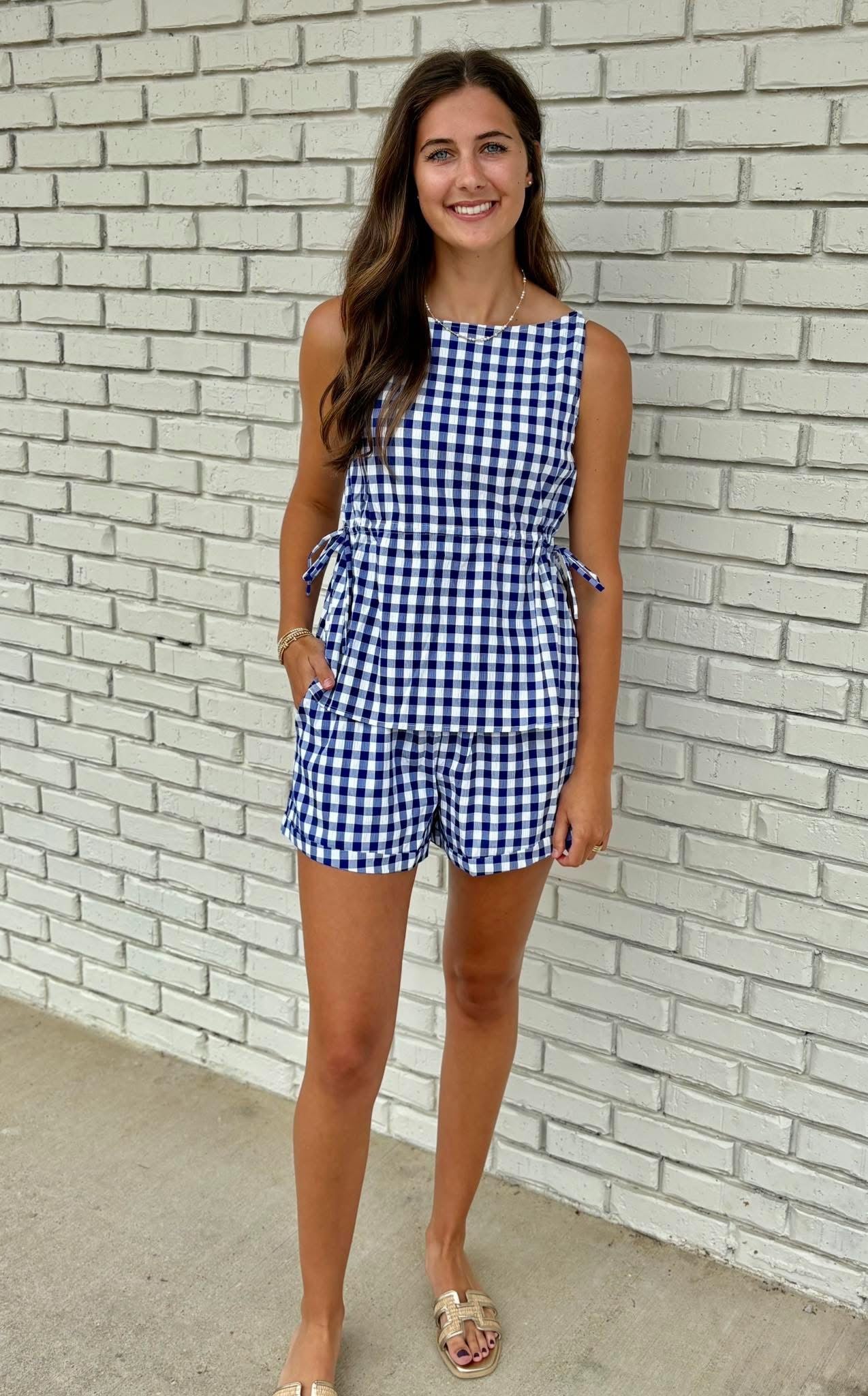 Blue Gingham Sleeveless Top and Short Set