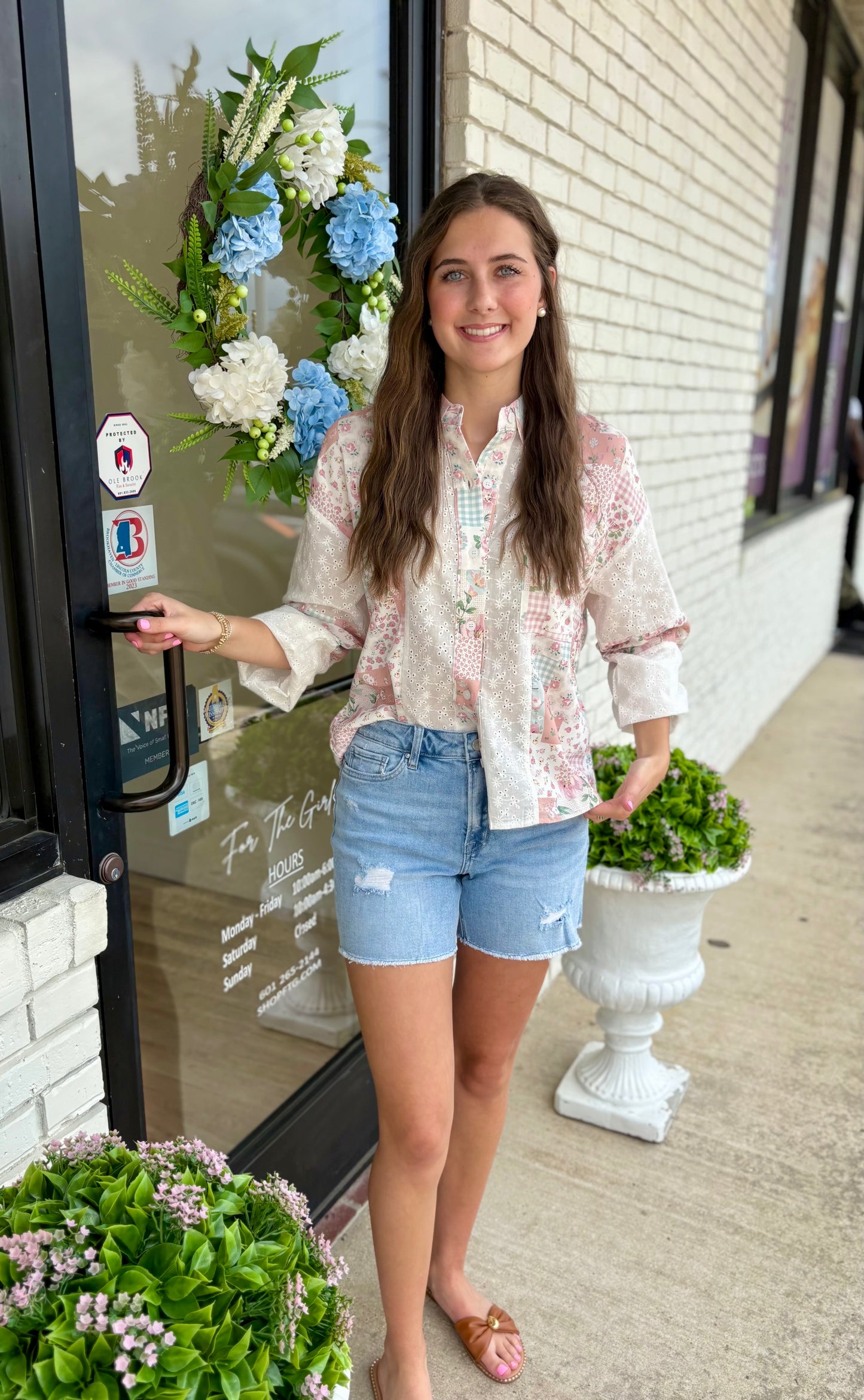 Floral Patchwork Eyelet Button Up