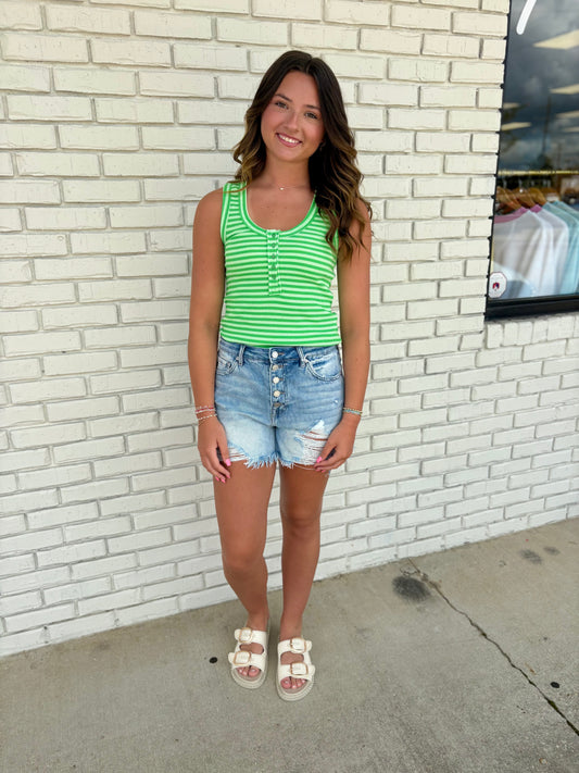 Green Stripe Button Down Tank