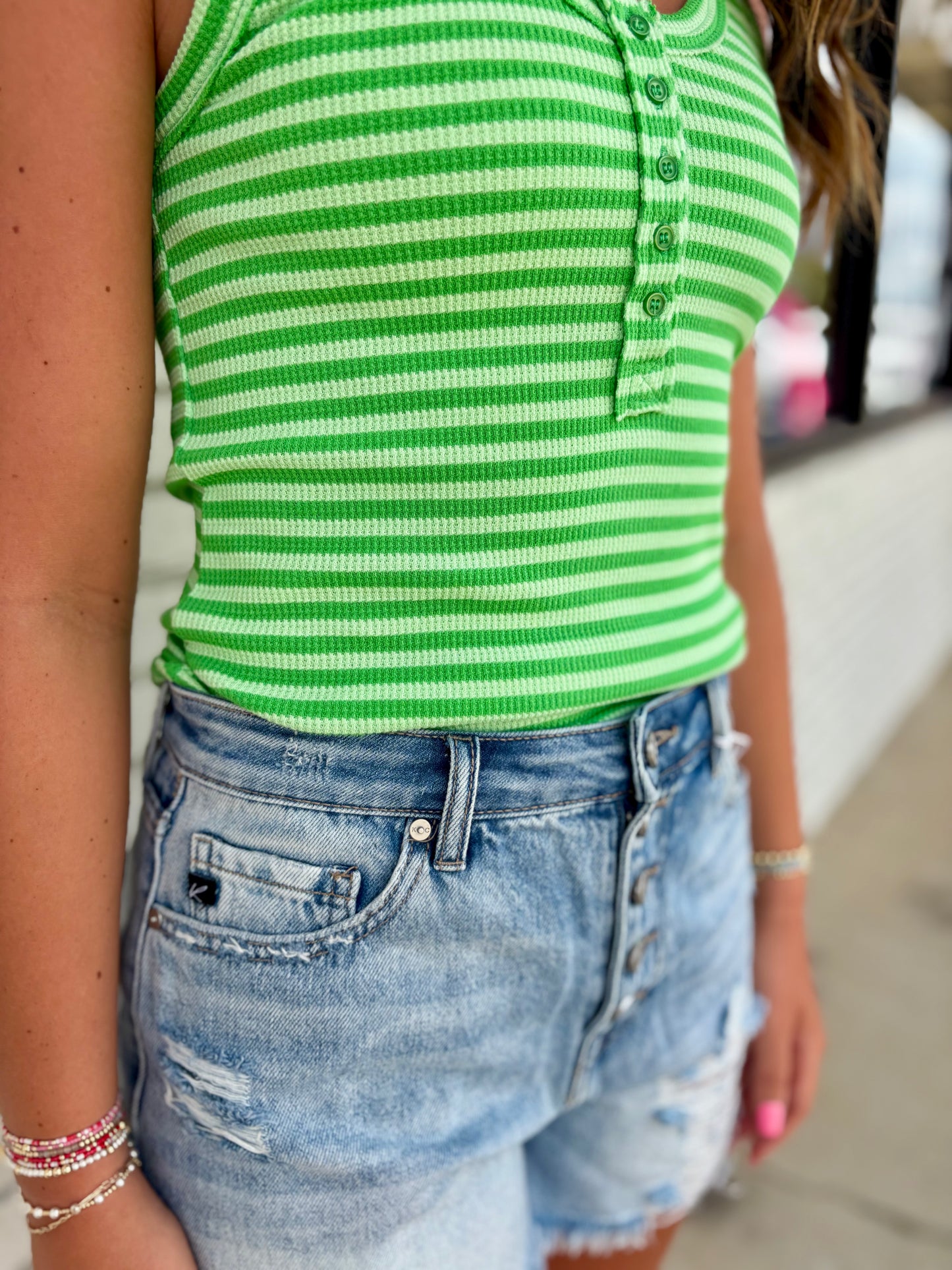 Green Stripe Button Down Tank