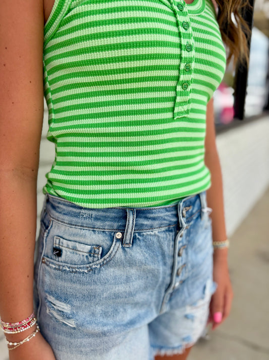 Green Stripe Button Down Tank