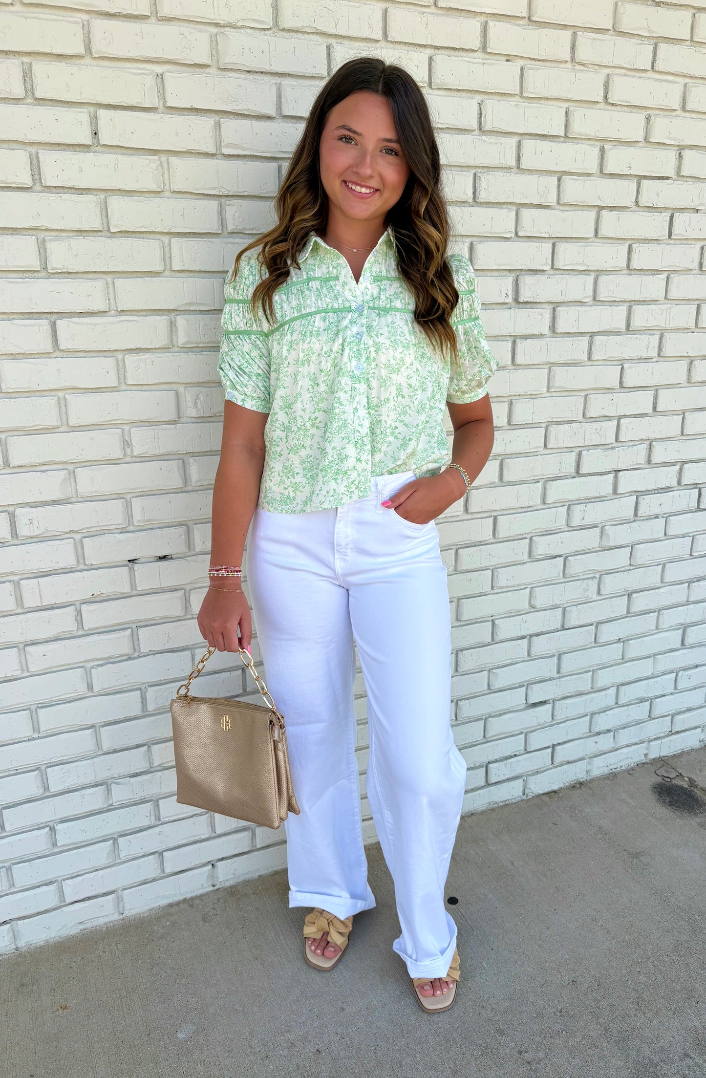 Floral Print Pintuck Button Down Puff Sleeve Blouse