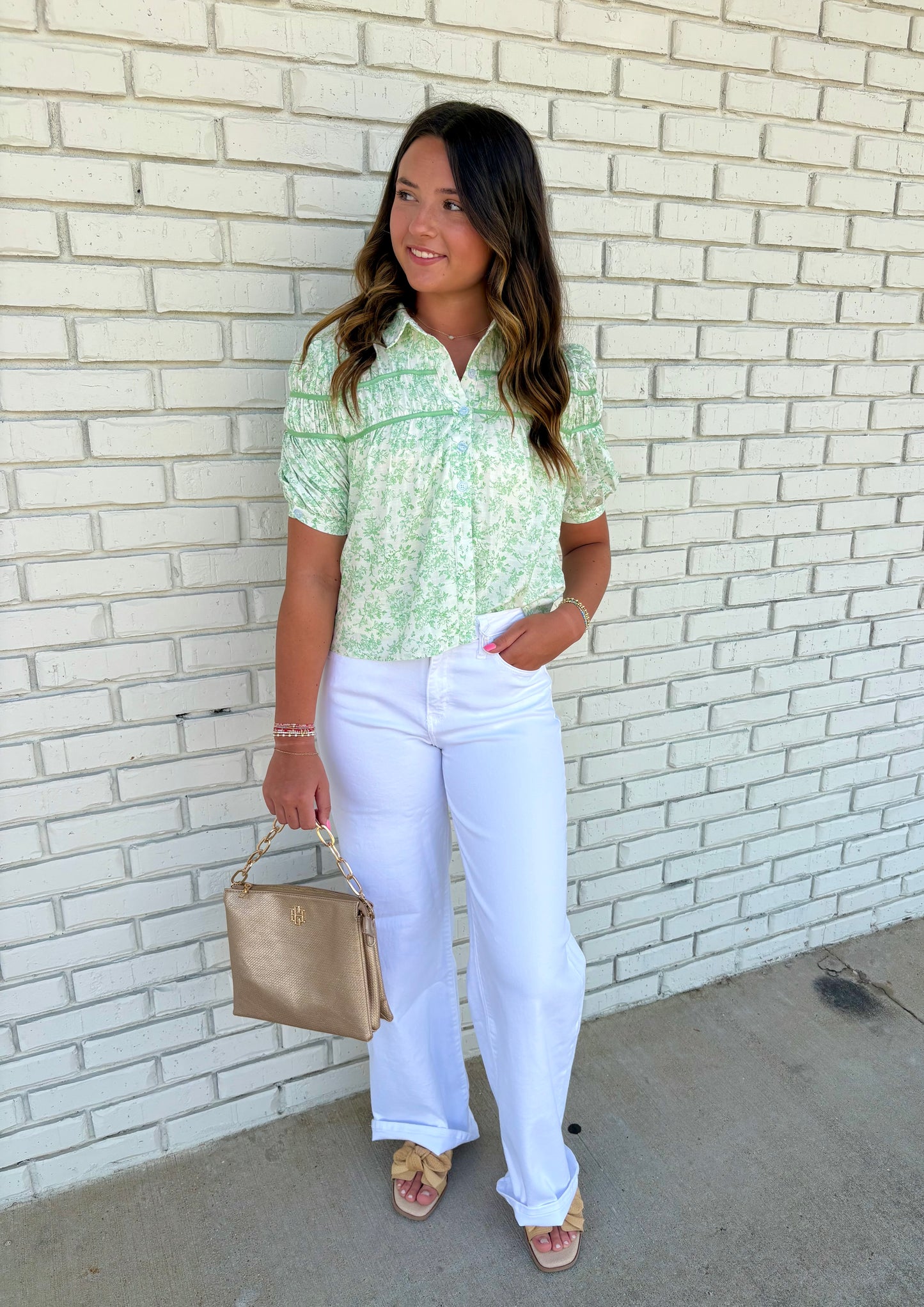 Floral Print Pintuck Button Down Puff Sleeve Blouse