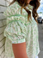 Floral Print Pintuck Button Down Puff Sleeve Blouse