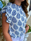 Printed Contrast Trim Ruffle Sleeve Blouse