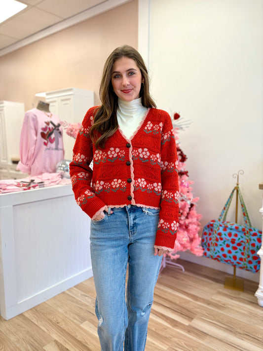 Floral Detail Knit Sweater Cardigan
