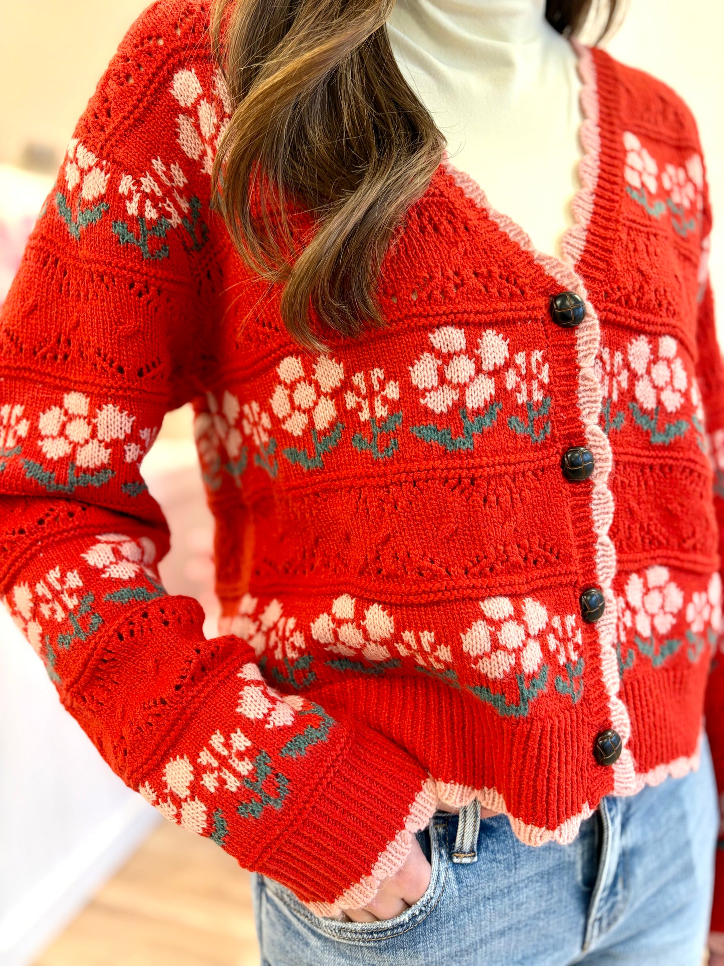 Floral Detail Knit Sweater Cardigan