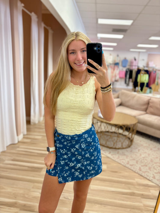 Flower Patterened Denim Skort