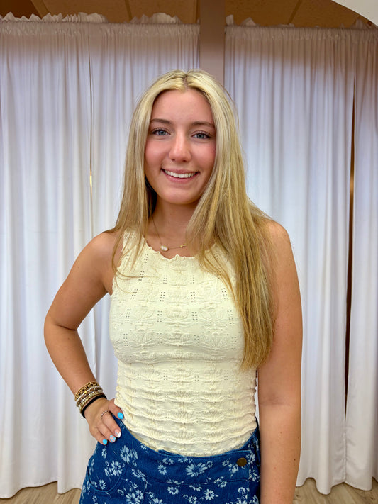 Floral Crinkle Tank - Butter Cream