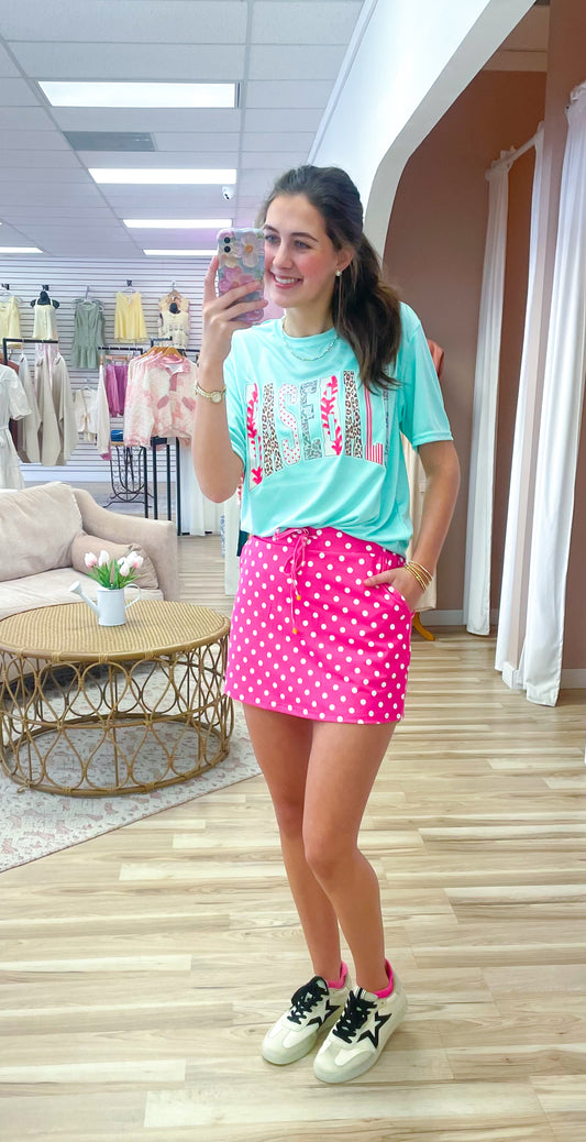 Pink Polka Dot Athletic Skort