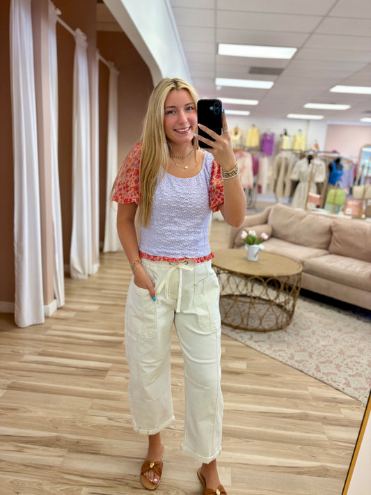 Lavender Bubble Sleeve Top