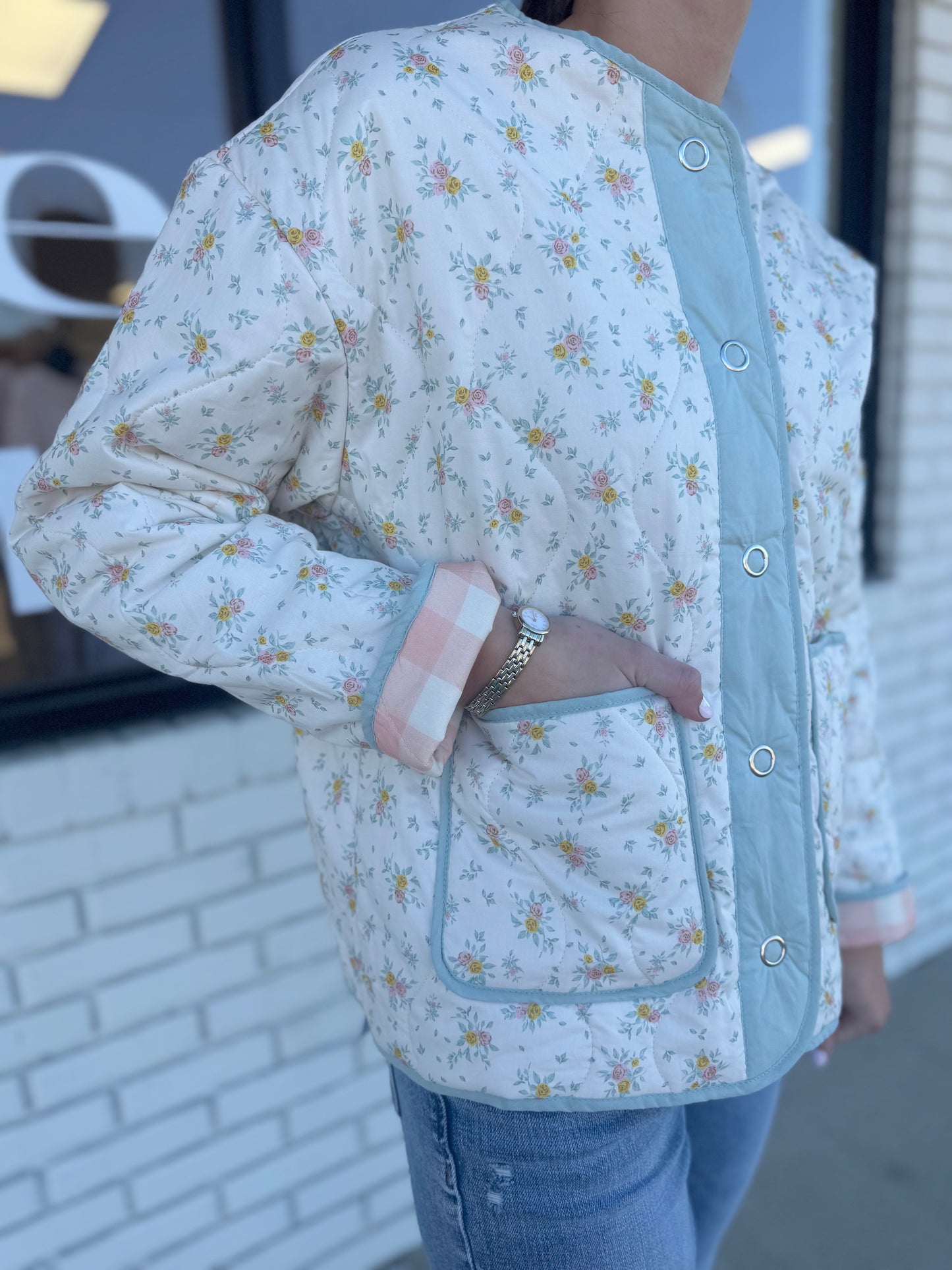 Floral Quilted Plaid Jacket