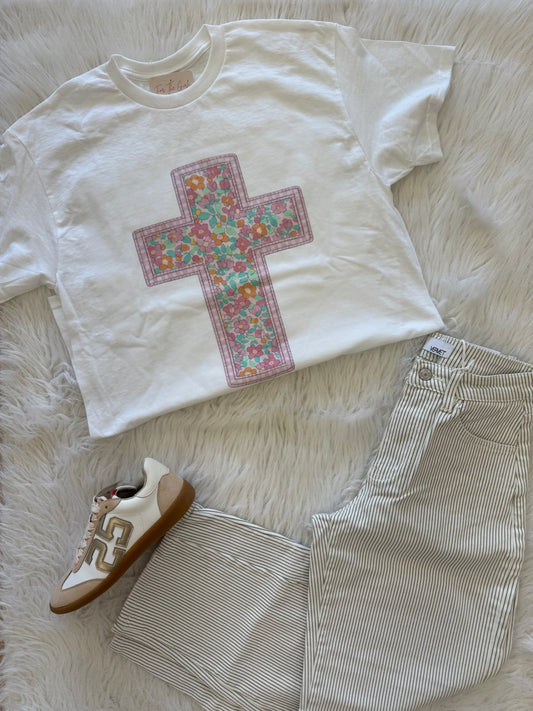 Floral Pink Cross Graphic Tee