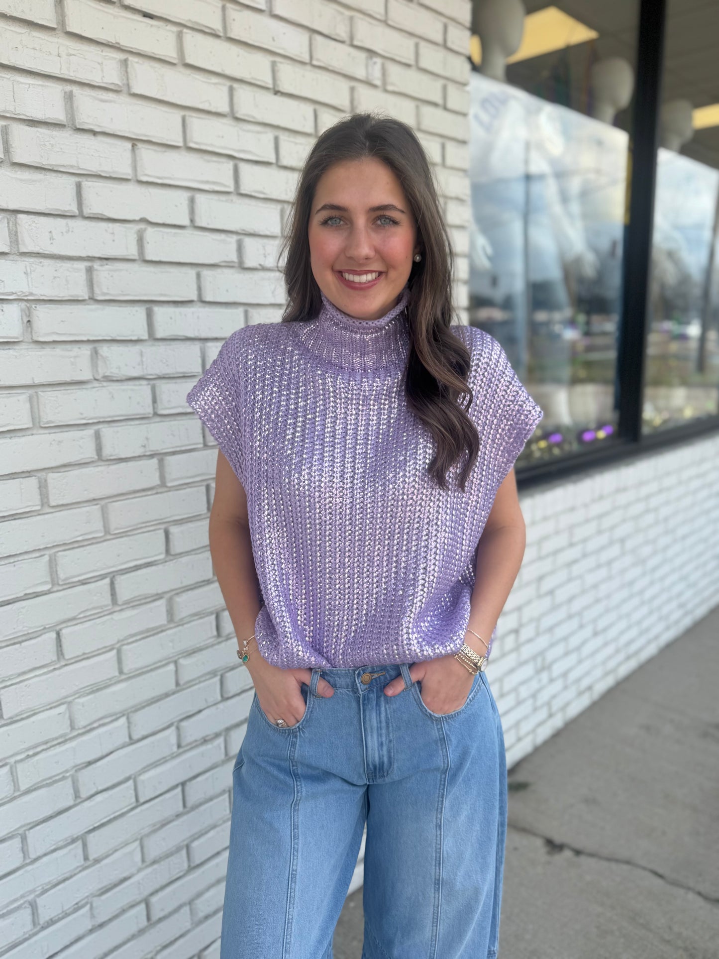 Lilac Metallic Sweater Top