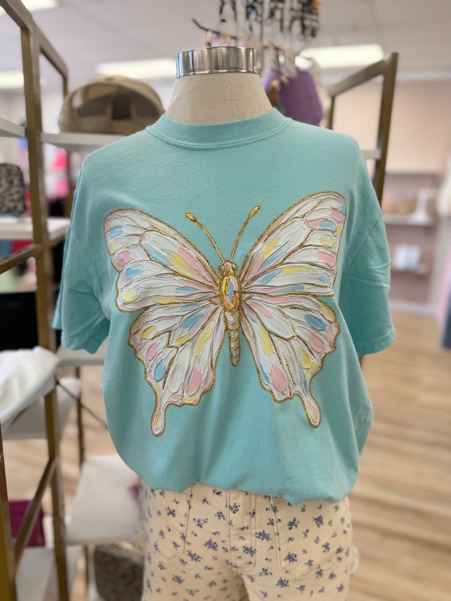 Blue Watercolor Butterfly Graphic Tee