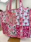 Pink Floral Quilted Tote Bag